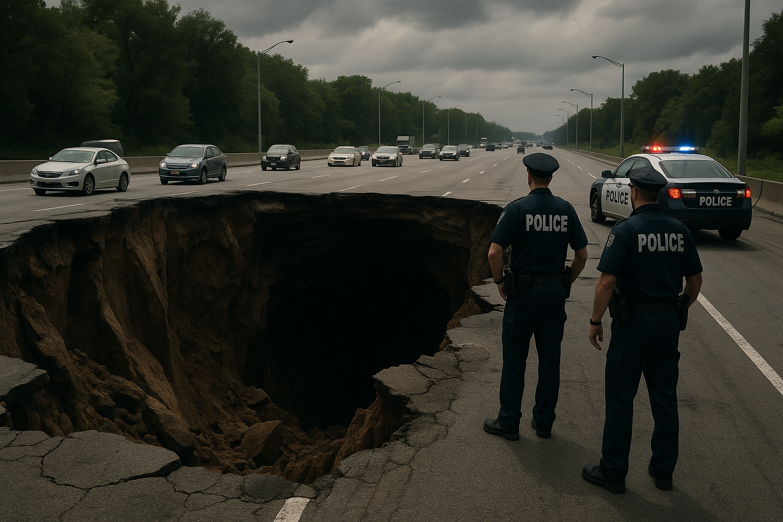Massive sinkhole on Interstate 80 in Wharton, New Jersey