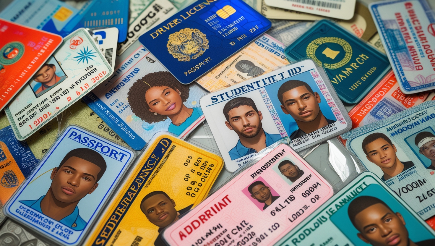 A stack of multiple fake IDs seized during a bizarre criminal investigation